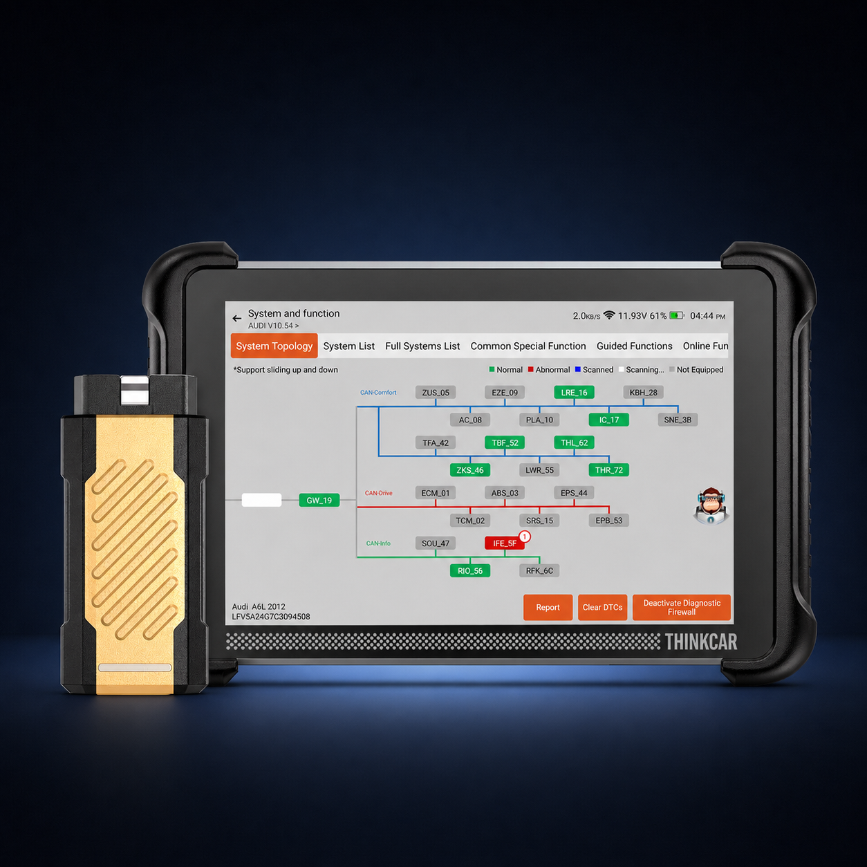THINKCAR THINKSCAN 689BT Pro kullanvärisellä J2534-VCI:llä ja topologianäkymällä