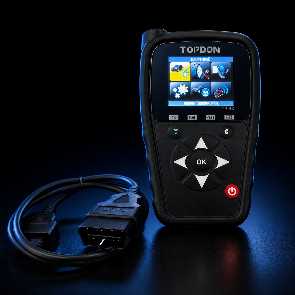 TOPDON TP48 RDKS TPMS Diagnosetool mit OBD-Kabel im ML24Shop Stil